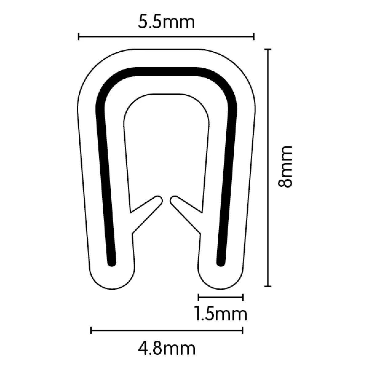 PVC Black Pinchweld (Small) - 8mm x 5.5mm