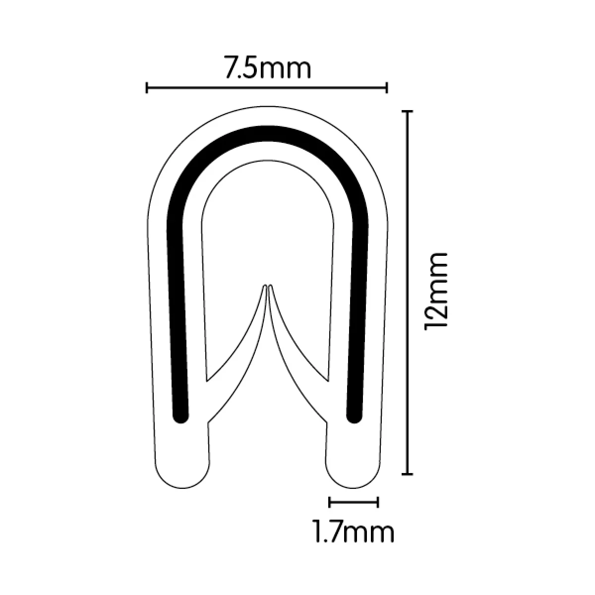 PVC Black Pinchweld Black - 12mm x 7.5mm