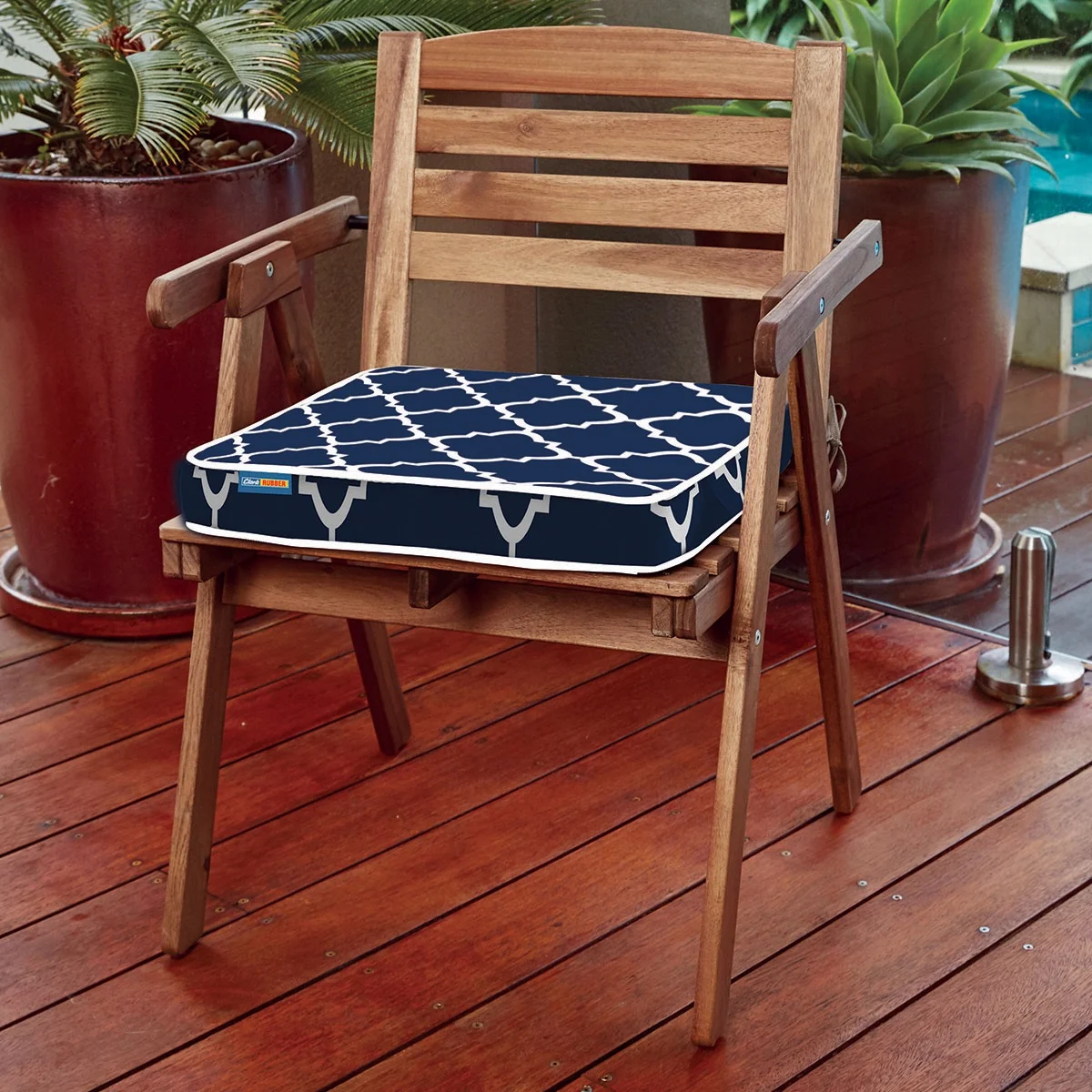 Square Designer Chair Cushion Blue and White Geo Pattern