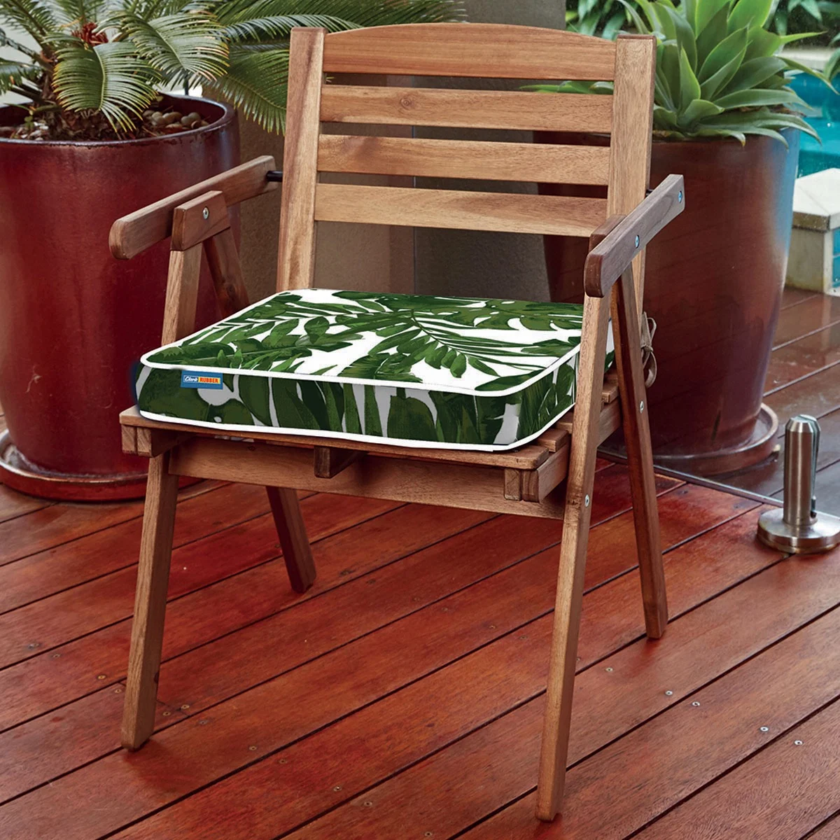 Square Designer Chair Cushion Green Palm Leaves Pattern