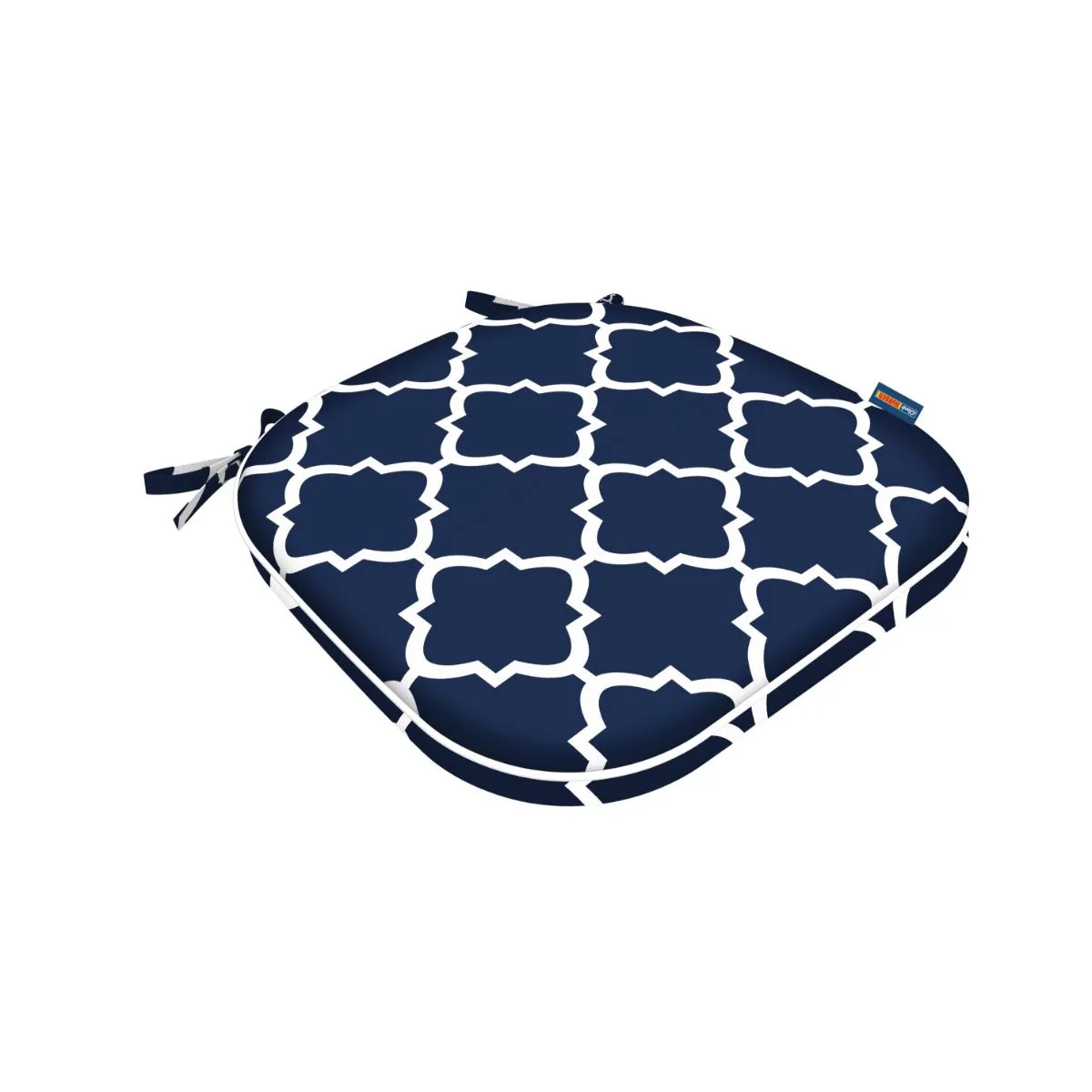 U-Shaped Designer Chair Cushion Blue and White Geo Pattern