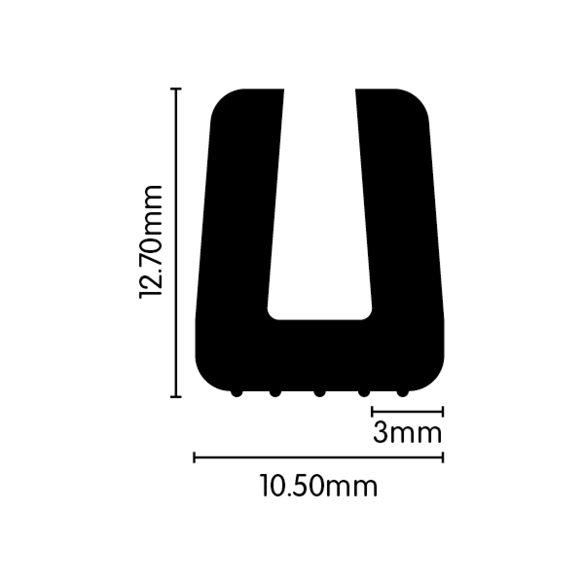 Weather Strip U Channel 10.5mm x 12.7mm