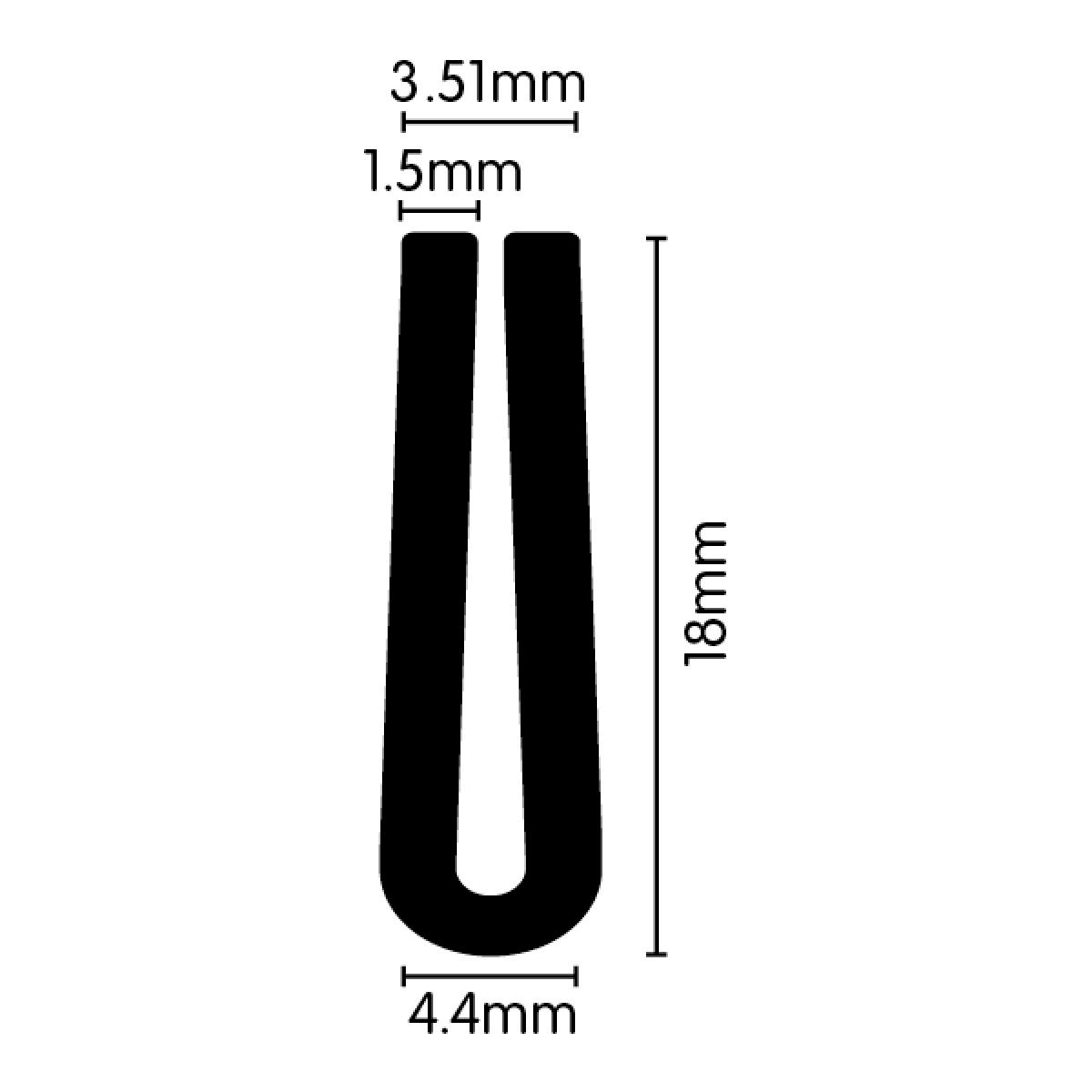 Weather Strip U Channel 18mm x 4.4mm