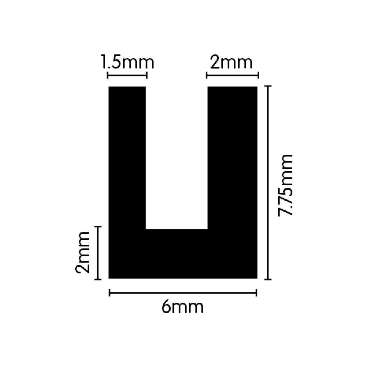 Weather Strip U Channel 6mm x 7.75mm