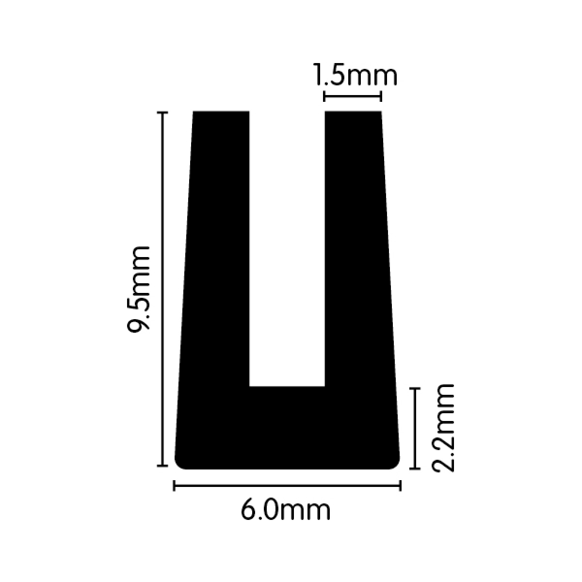 Weather Strip U Channel 6mm x 9.5mm