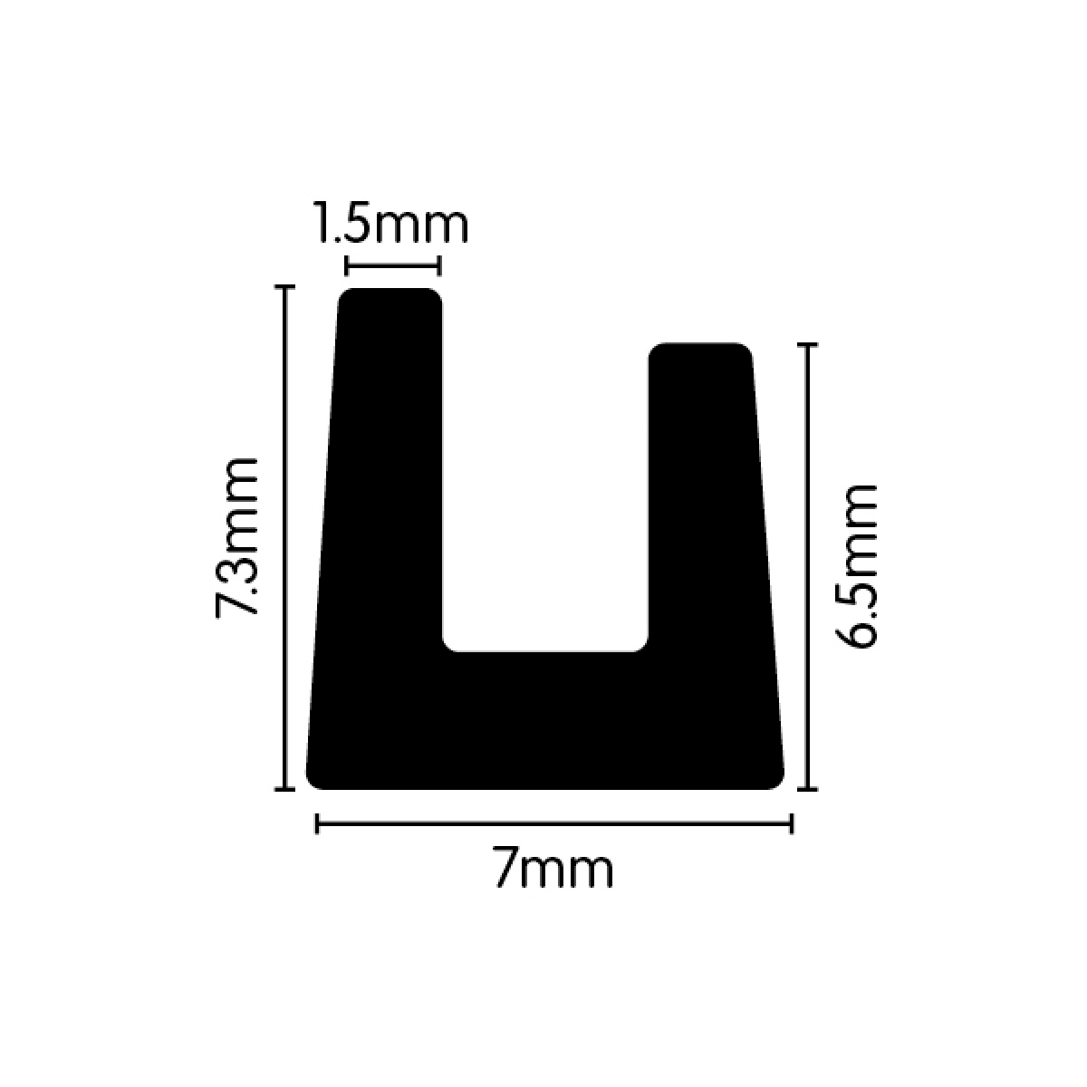 Weather Strip U Channel 7mm x 7.3mm