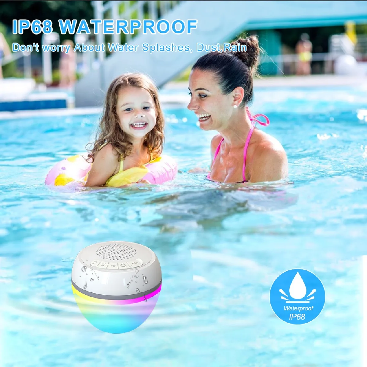 Rechargeable Mini Floating Bluetooth Speaker with Pool Light Show