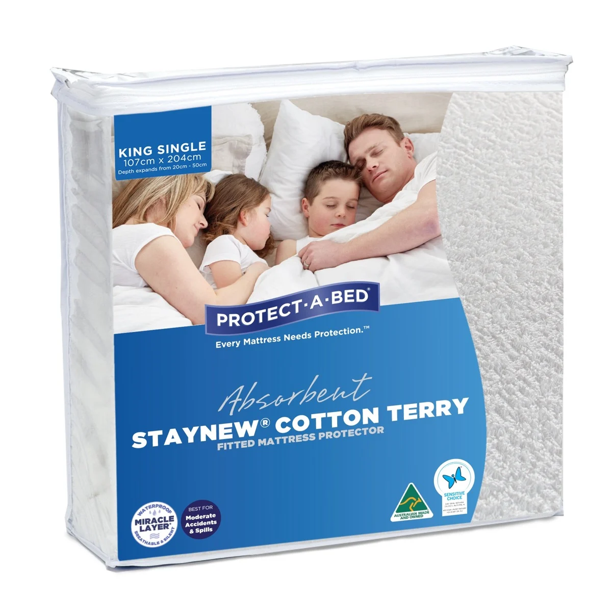 Cotton Terry Fitted Mattress Protector King Single