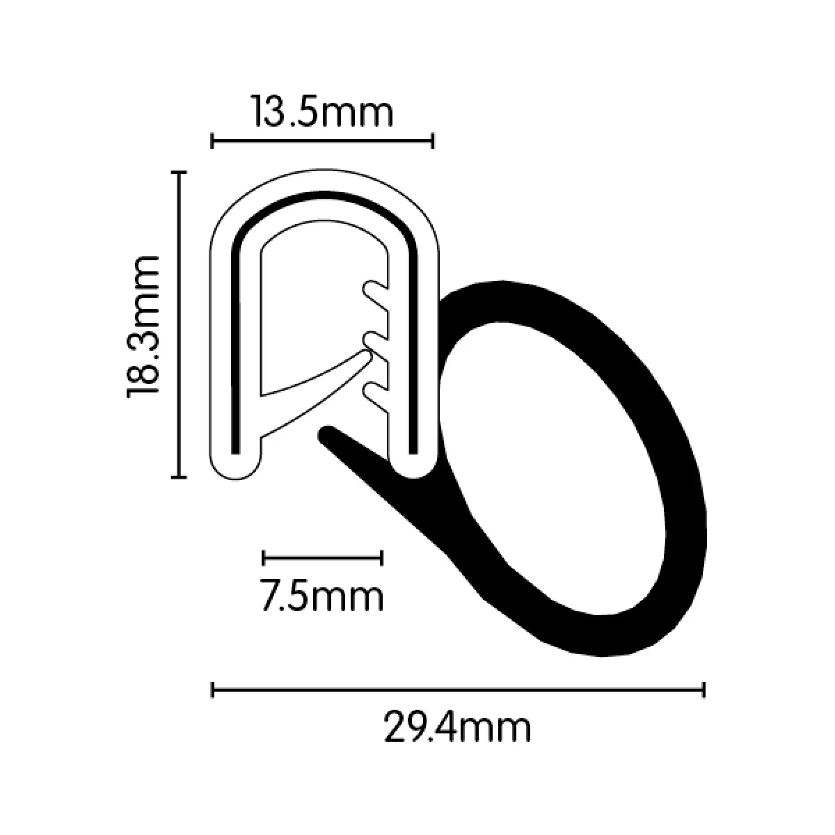 EPDM Rubber Pinchweld (Extra Large) Depth/Bulb - 18.3mm x 13.5mm