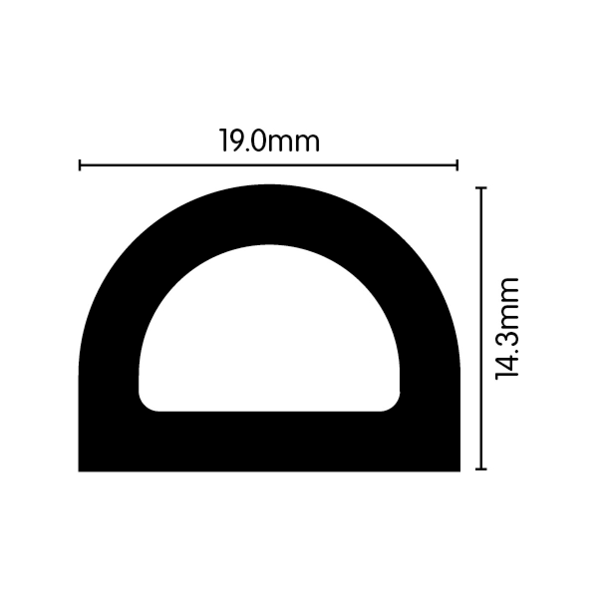 High Density Closed Cell EPDM Sponge Strip D Seal S/A 19mm x 14.3mm