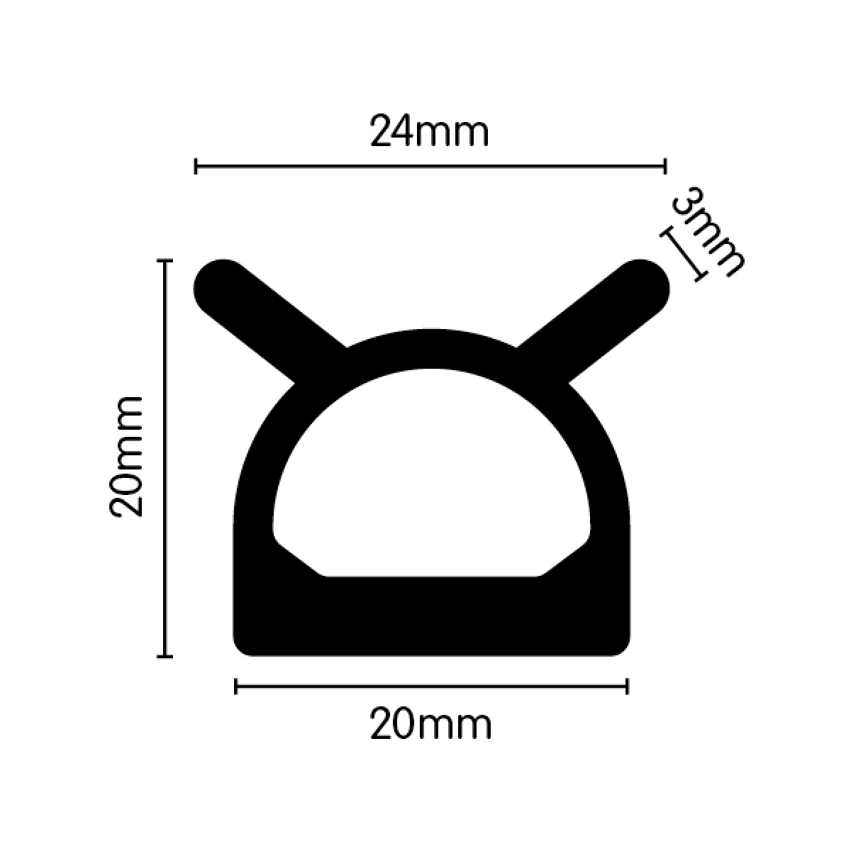 High Density Closed Cell EPDM Sponge Strip D Seal S/A 24mm x 20mm