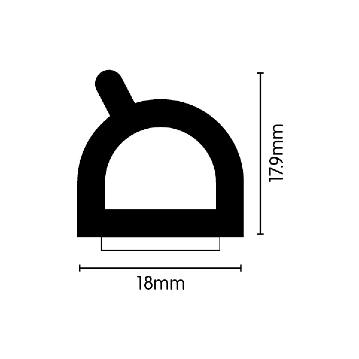 High Density Closed Cell EPDM Sponge Strip D Section Large S/A - 18mm x 17.9mm