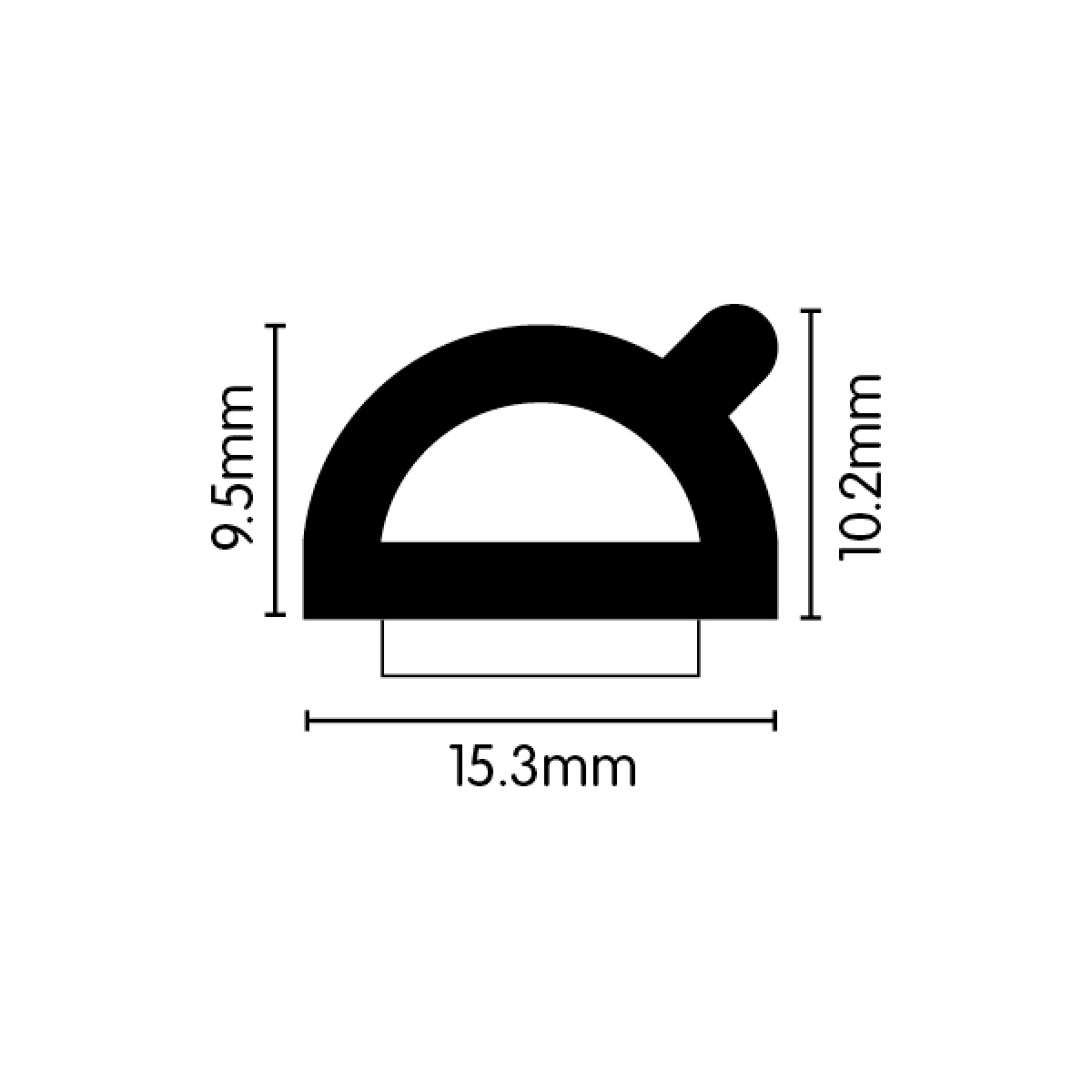 High Density Closed Cell EPDM Sponge Strip D Section Small S/A 15.3mm x 10.2mm